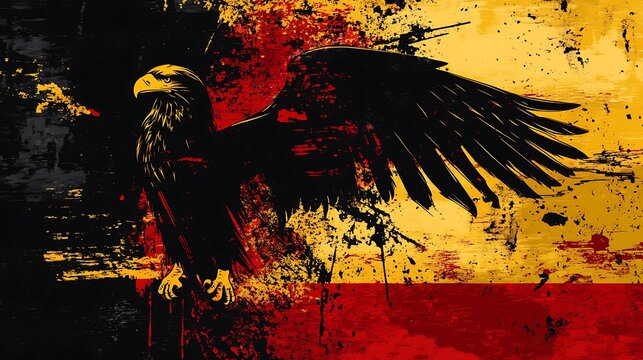 German Heritage Background with Eagle and Flag in Black, Red, Yellow - Illustrated National Symbolism