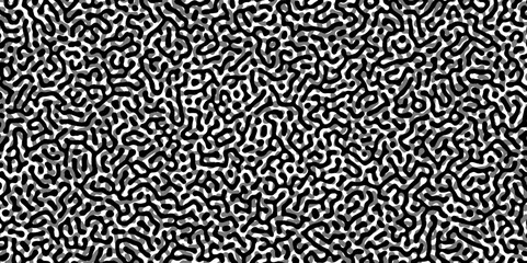Abstract Turing organic wallpaper with background. Turing reaction diffusion monochrome seamless pattern with chaotic motion. Natural seamless line pattern. Linear design with biological shapes.