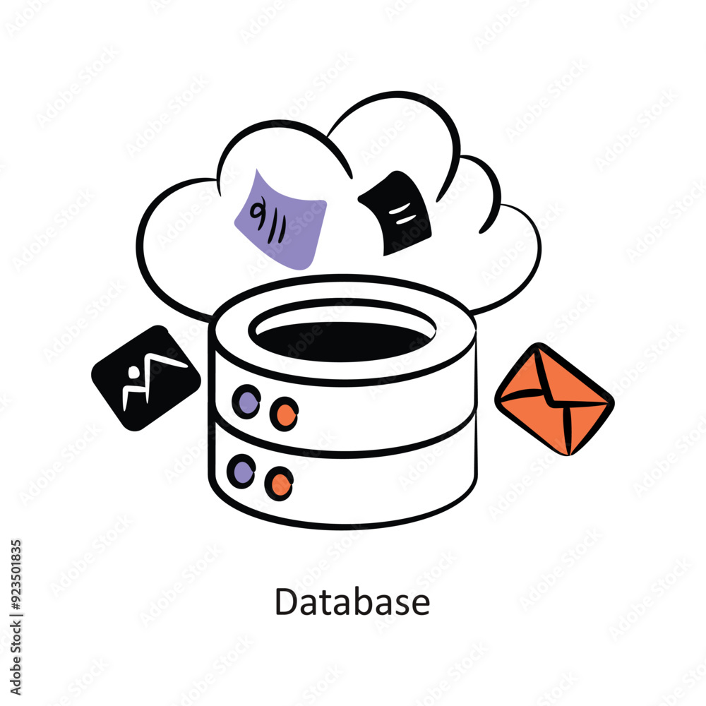 Poster database filled outline style design vector stock illustration.