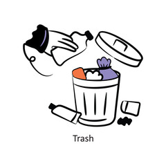 Trash filled outline Style Design Vector Stock illustration. 