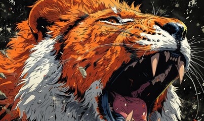 illustration of a fierce lion roaring hand drawn,in 2d format.