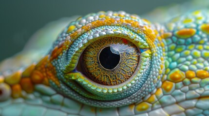 Fototapeta premium Intricate Close-Up of a Lizard's Eye with Vibrant Colors and Detailed Texture