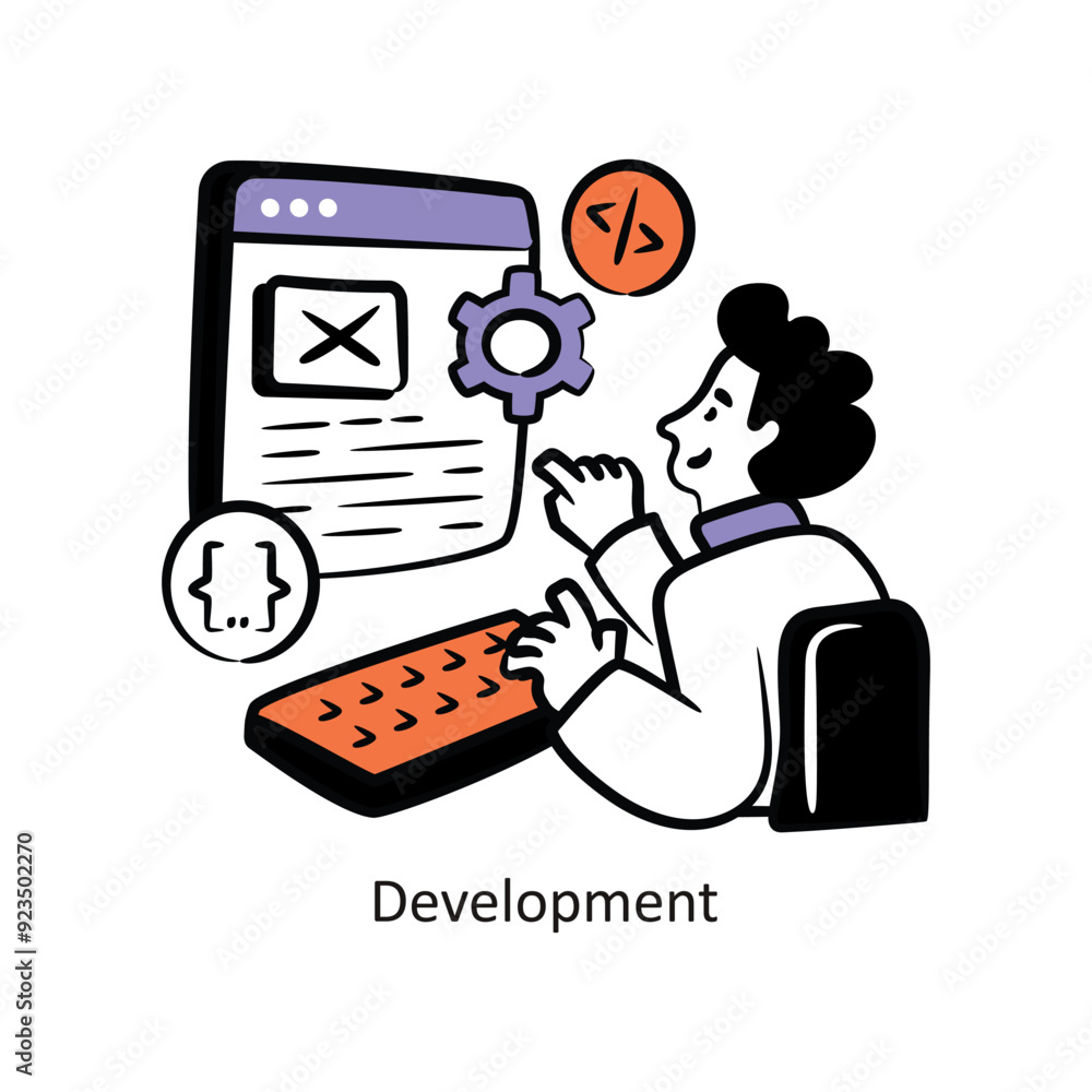 Poster development filled outline style design vector stock illustration.