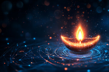 Abstract digital background banner featuring a "Happy Diwali" greeting with a lamp symbol