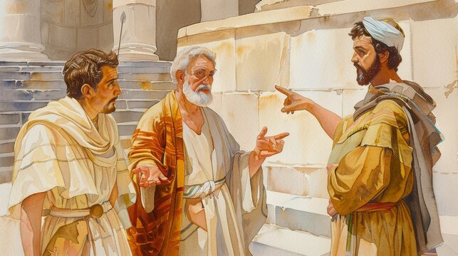 Biblical Illustration of Apostle Philip Converting Samaritans Bridging Cultural Divides on Beige Background with Copyspace