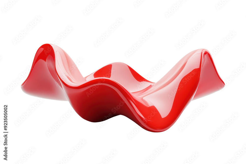 Poster abstract red wavy shape on a transparent background. showcasing modern design and creative sculpture