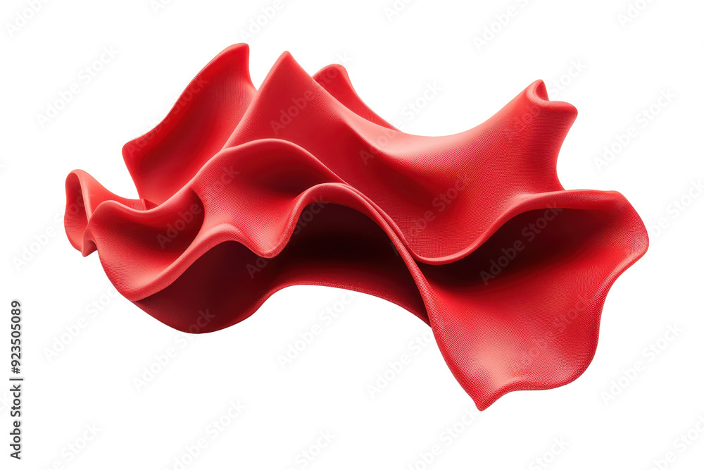 Poster abstract red cloth sculpture with flowing, dynamic curves and intricate folds, isolated on a transpa