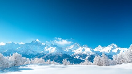 Snowy Mountain Landscape with Clear Blue Sky