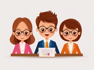 Colleagues in meeting, sharing data, flat design illustration