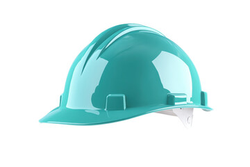 Close-up image of a teal safety helmet, isolated on a transparent background. used commonly in construction and industrial environments.