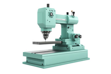 Fototapeta premium Close-up of a teal industrial milling machine used in manufacturing and mechanical work, perfect for machining and metalworking applications.