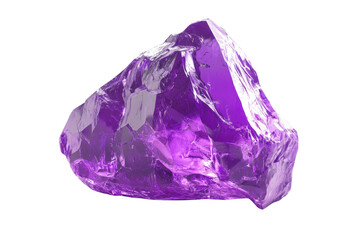 Close-up of a vibrant purple crystal with sharp edges and a translucent texture, showcasing its natural beauty against a transparent background.