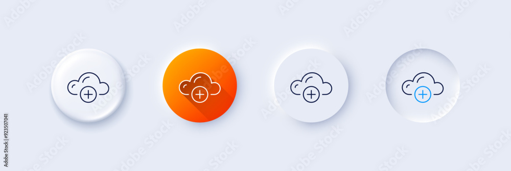 Poster cloud computing line icon. neumorphic, orange gradient, 3d pin buttons. internet data storage sign. 