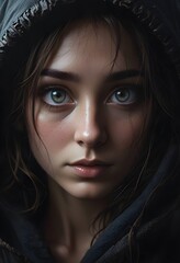 Fototapeta premium image of a woman's face in the darkness