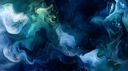Obraz premium Fluid motion waves in a cosmic palette of indigo and cosmic green