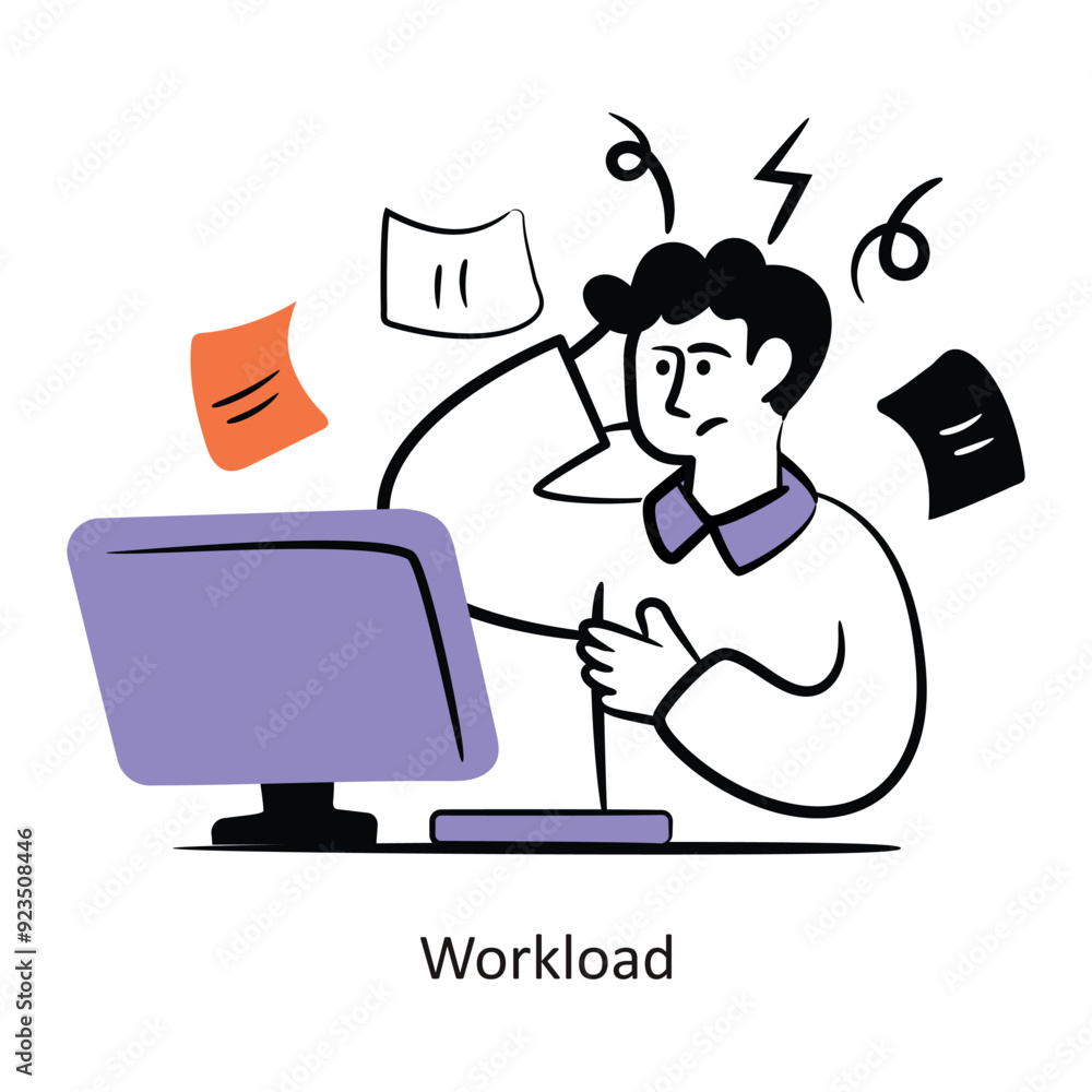 Poster workload filled outline style design vector stock illustration.