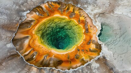 Vibrant Aerial View of Colorful Hot Spring in Yellowstone National Park