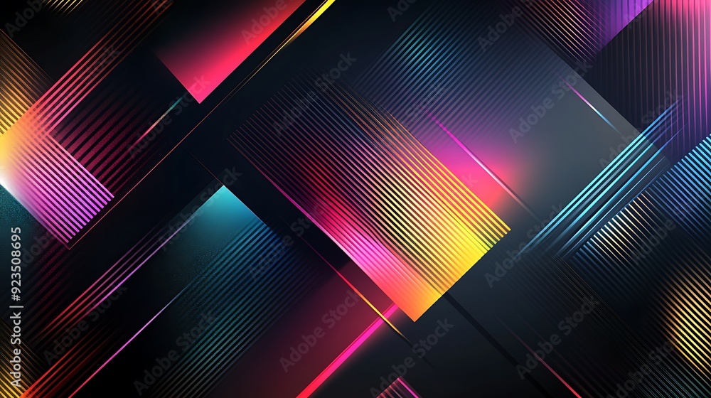 Aufkleber futuristic neon geometric abstract vector background on dark gray - dynamic patterns in tech art sty