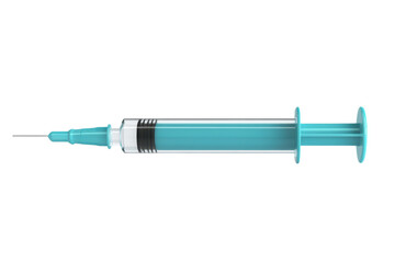 Fototapeta premium Medical syringe with blue liquid and needle, isolated on transparent background. Ideal for healthcare and medical themes.