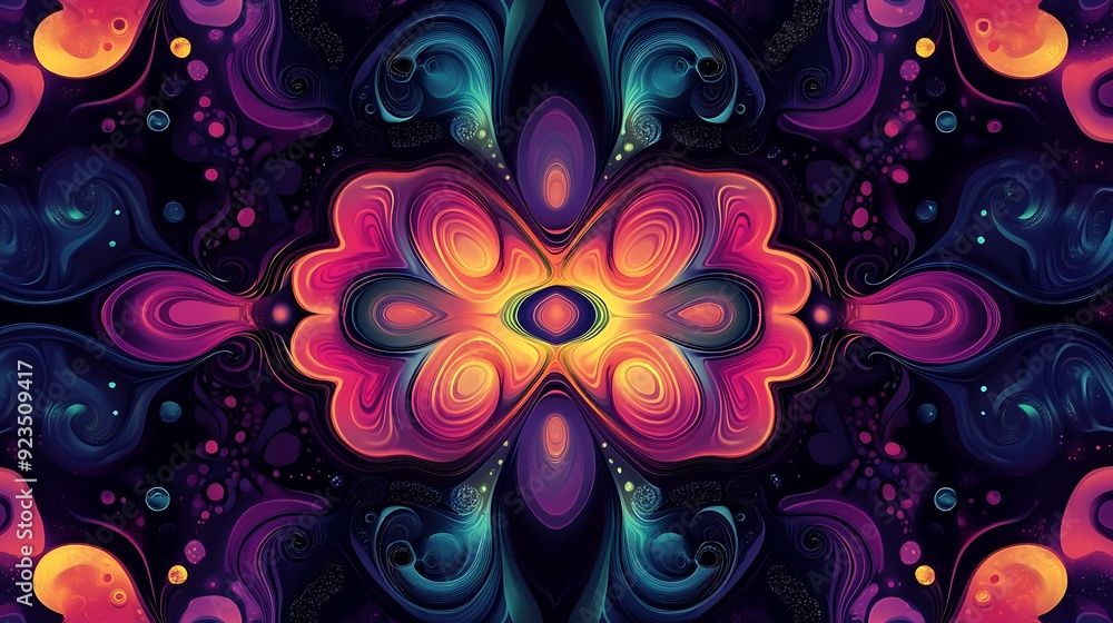 Poster cosmic kaleidoscope - abstract vector background with fractal shapes and psychedelic design elements