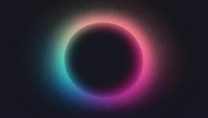 Obraz premium abstract grainy purple pink green gradient glowing ring, black background banner poster