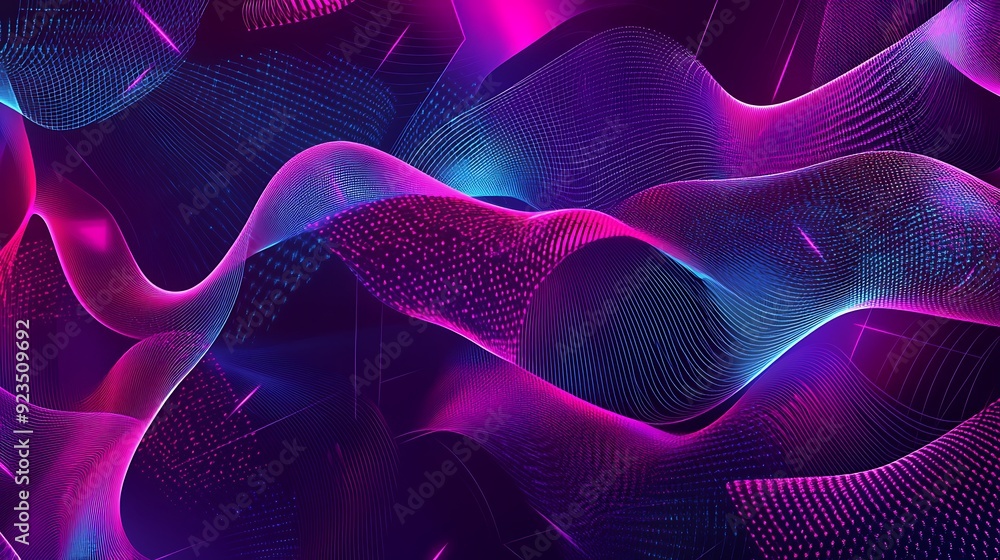 Poster neon cyberpunk abstract vector background with dynamic futuristic shapes on dark magenta - digital s
