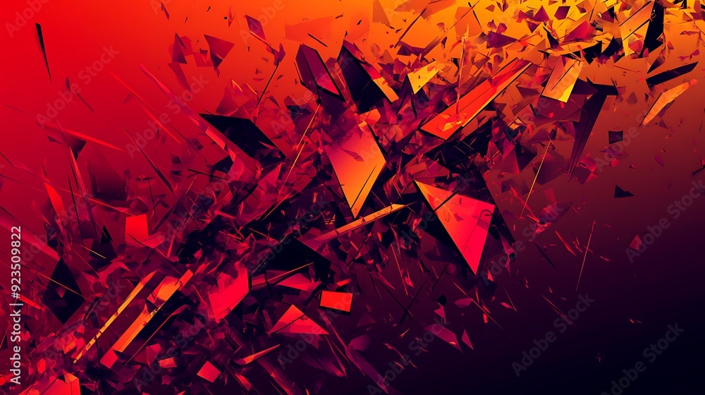Aufkleber dynamic abstraction: shattered shapes and chaotic lines in avant-garde style on crimson background