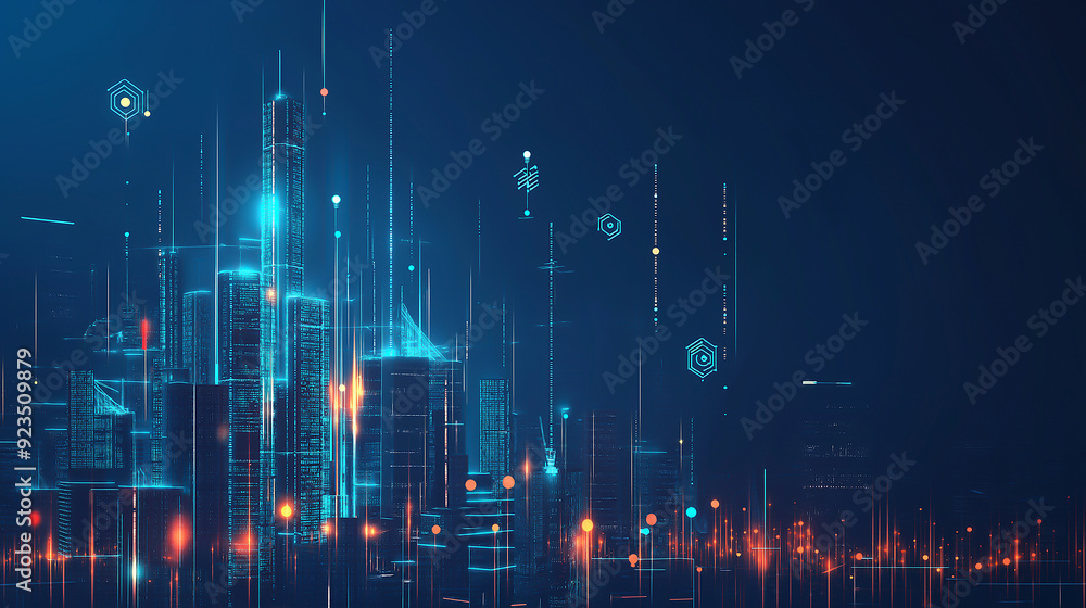 Poster abstract blue lines on a techy background for presentations or futuristic web design concepts
