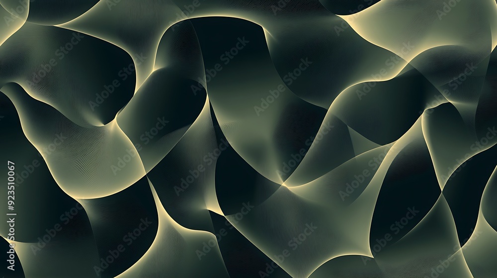 Poster dynamic tessellated shapes - abstract vector background with monochromatic gradient on dark olive ba