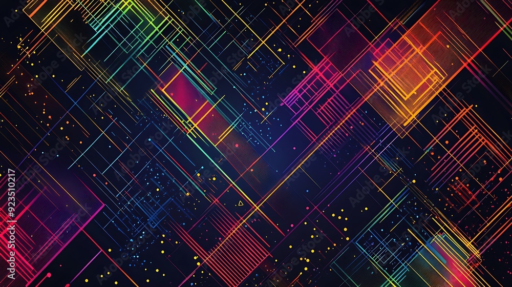 Poster abstract lattice shapes and intersecting lines in gradient tones on dark background - dynamic vector