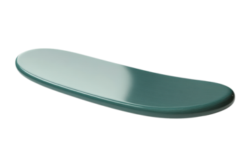 Smooth, green metallic skateboard deck without wheels. Ready for customizing with grip tape. Perfect for DIY skateboarding projects.