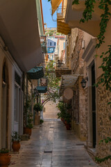 greece old capital nafplion streets shops churches castle and colorful houses quiet hours tourist destination