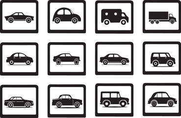 Obraz premium Flat car collection with side view silhouette vector art illustration