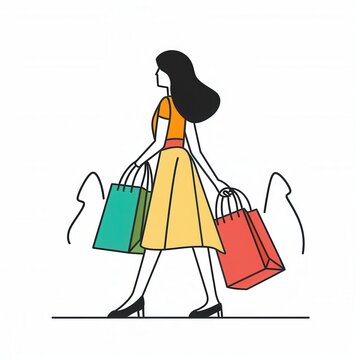 recommend clip art: Artistic illustration of female shopping with shopping bags