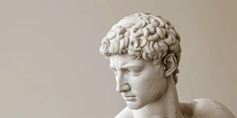 Obraz premium Close-up of Classic Marble Statue Head with Intricate Detailing and Neutral Background