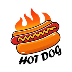 Hot dog logo design icon vector with burning fire