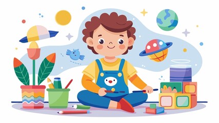 Developing fine motor skills and sensory awareness. This scene focuses on the child's physical and cognitive development through artistic activities.