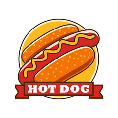 Hot dog logo vector icon emblem illustration template in circle