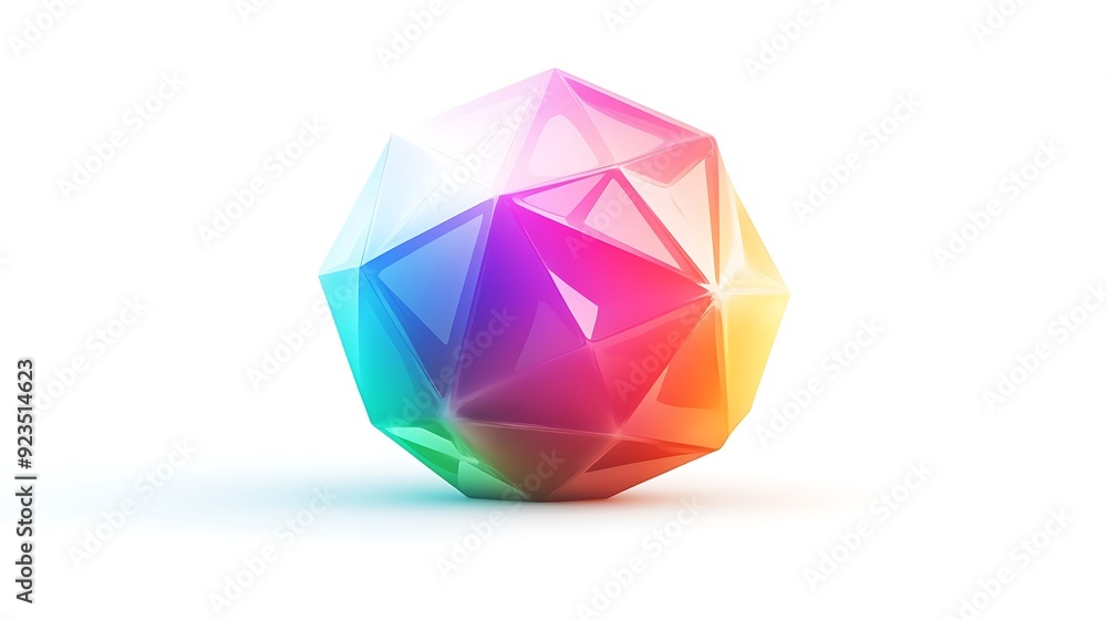 Poster geometric rainbow polyhedron - vibrant vector illustration on white background with high resolution 
