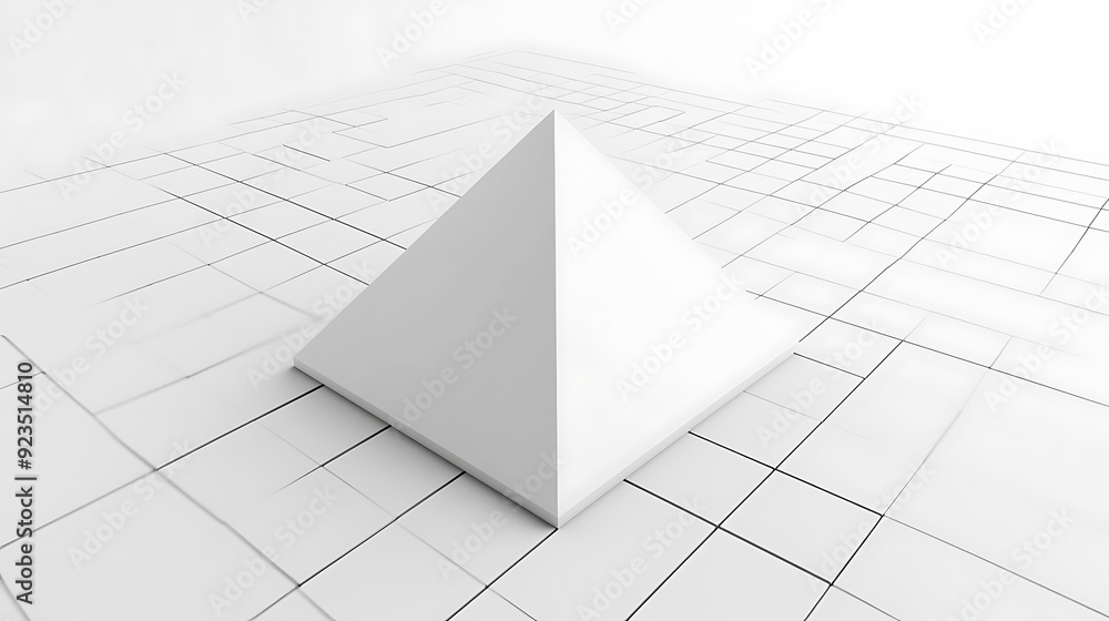 Aufkleber minimalistic 3d white pyramid on grid background - top view with smooth styling