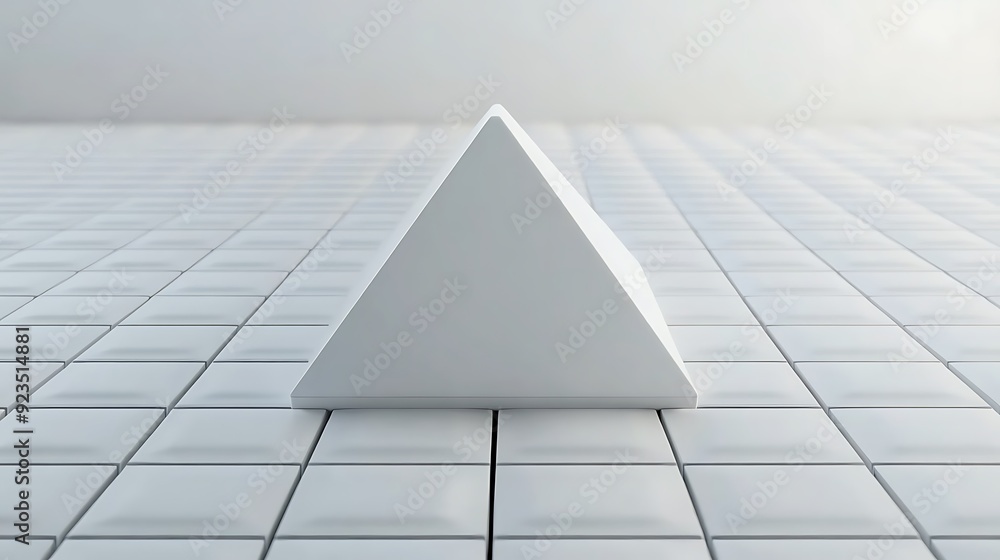 Aufkleber minimalist 3d white pyramid on grid background - top view rendering with smooth style and low detail