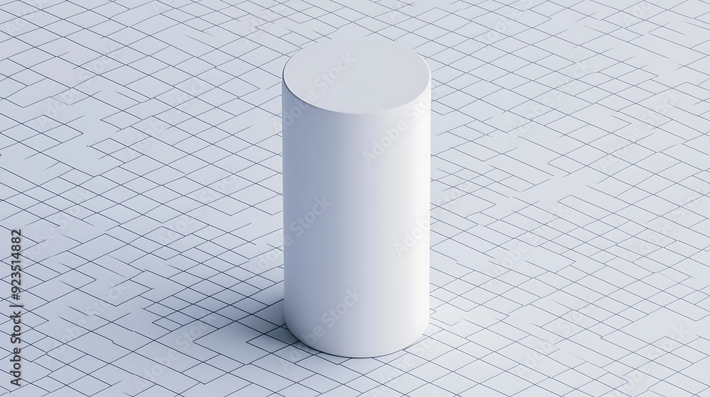 Aufkleber minimalist 3d render of white cylinder on grid background - top view with smooth style