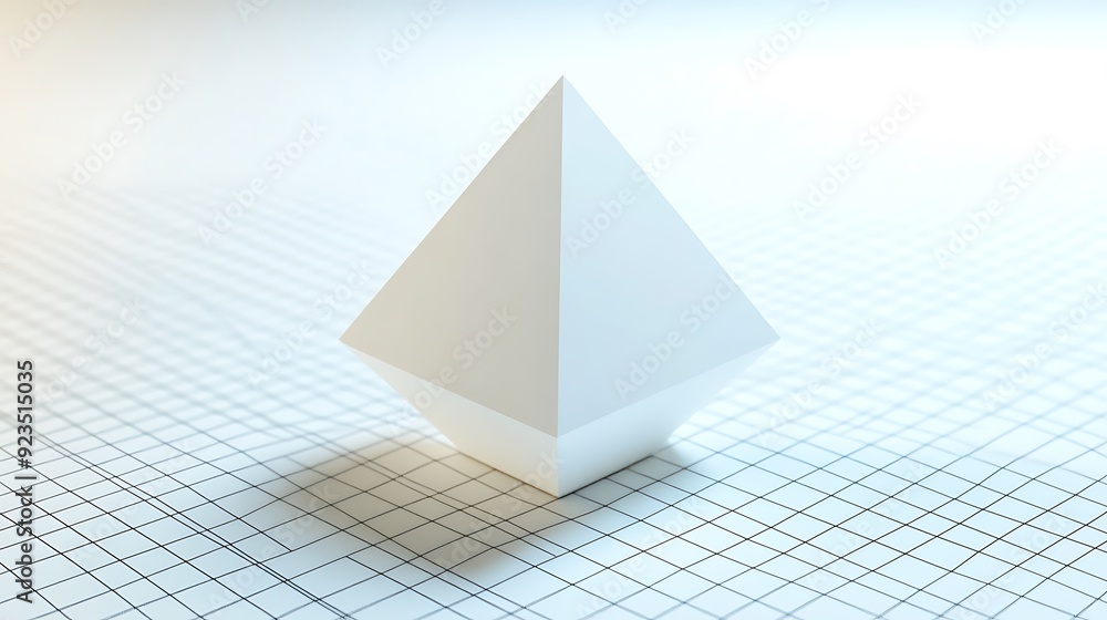 Aufkleber minimalistic 3d white prism on grid background - smooth top view rendering