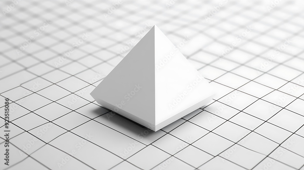Aufkleber minimalist 3d white tetrahedron on grid background - top view with smooth style