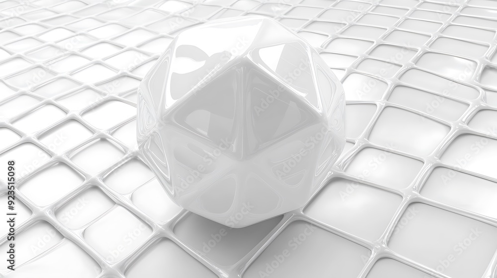 Aufkleber clean white dodecahedron on grid background - minimalist 3d render with low detail and smooth style,