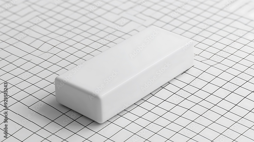 Aufkleber minimalist 3d render of white rectangular prism on grid background, top view