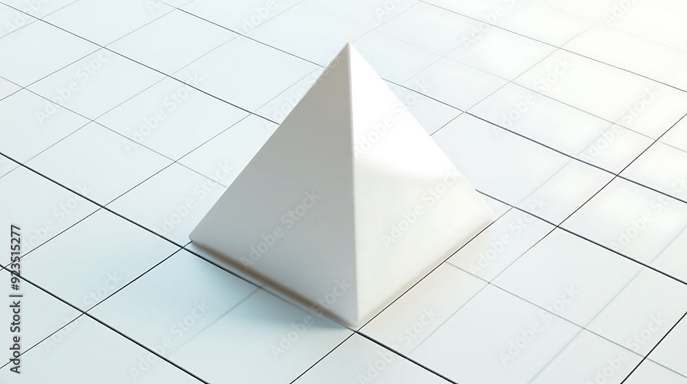 Aufkleber minimalist white triangular prism on grid background - 3d render with smooth style and low detail, t