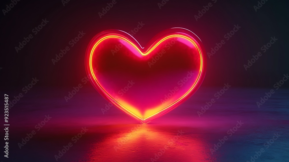 Aufkleber glowing neon heart shape in red and white gradient on dark background - 3d render with magenta crims