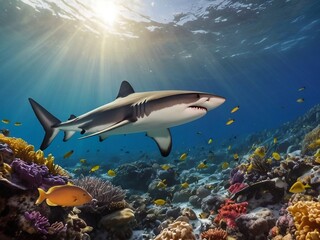 shark in the coral zone ocean
