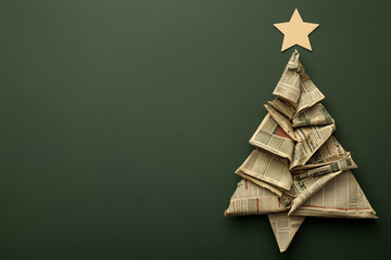 Christmas Tree Made from Old Newspapers Cut and Layered